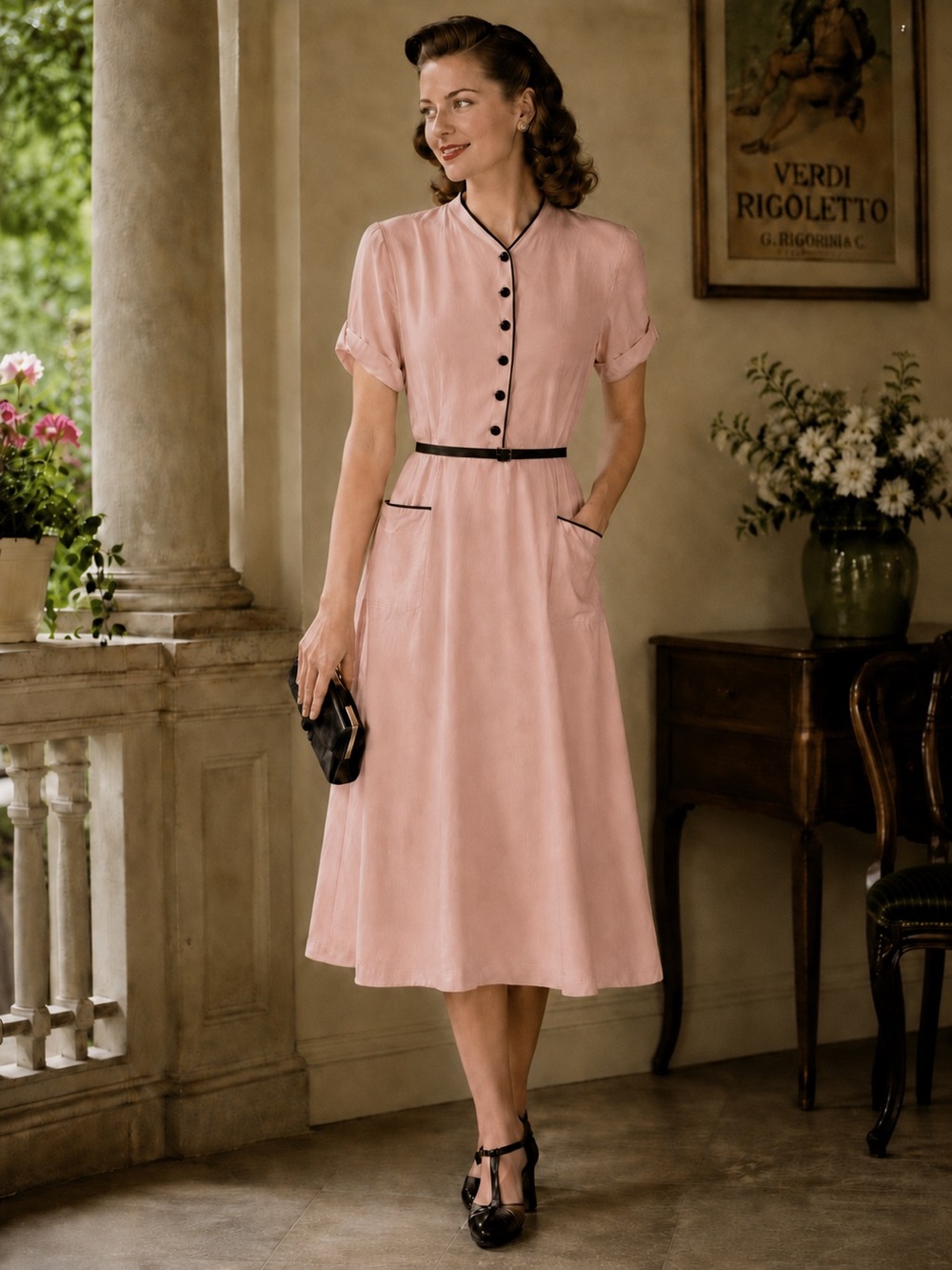 1940s Judy Palmer Pink Linen Dress
